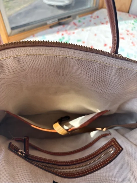 Dooney & Bourke White Leather Satchel with Yellow Floral - Picture 5 of 10